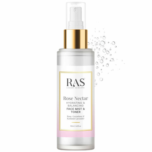 RAS Luxury Oils Rose Nectar Face & Body Spritz Toner | Alcohol Free Face Mist | Enriched With Rose, Lavender & Geranium | Soothe Skin, Balance Skin's pH level & Brighten and Refresh your skin | 50ml