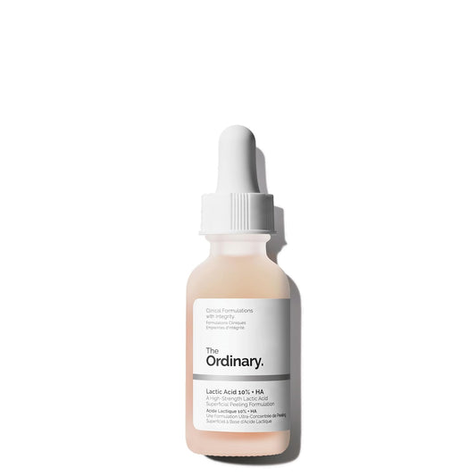 Skincare serum bottle with dropper labeled 'The Ordinary' on a white background