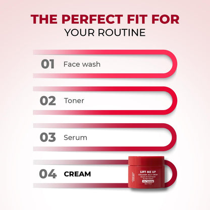 Cosmetic product with step-by-step skincare routine on a pink background
