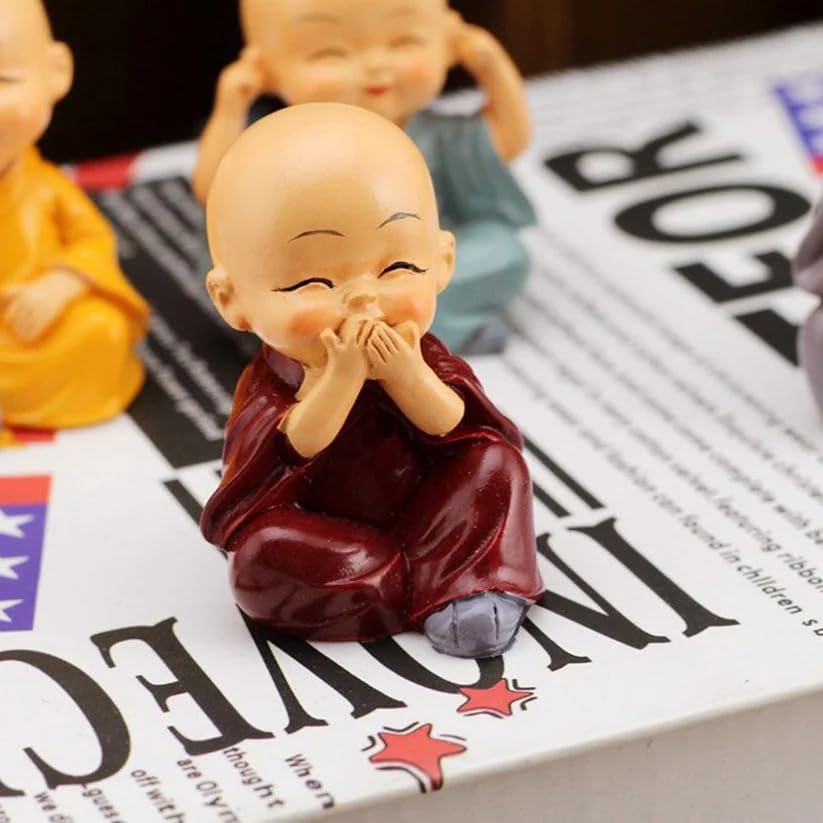 Buddha Monk Statues Set of 4 – Miniature Buddha Monk Statues for Home Decor and Gifts, Multicolour Resin Showpiece for Indoor | Cute Monk Figurines | Ideal Gift for Birthday