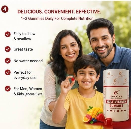 ERUCAA Multivitamin Gummies | Mango Flavour | 30 Gummies | Gluten Free | Daily Multivitamin Gummies for Adults