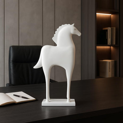 Elegant Horse Figurine | Modern Minimalist Home,Office Decor | Sleek Resin Sculpture | Contemporary Home Accent - White