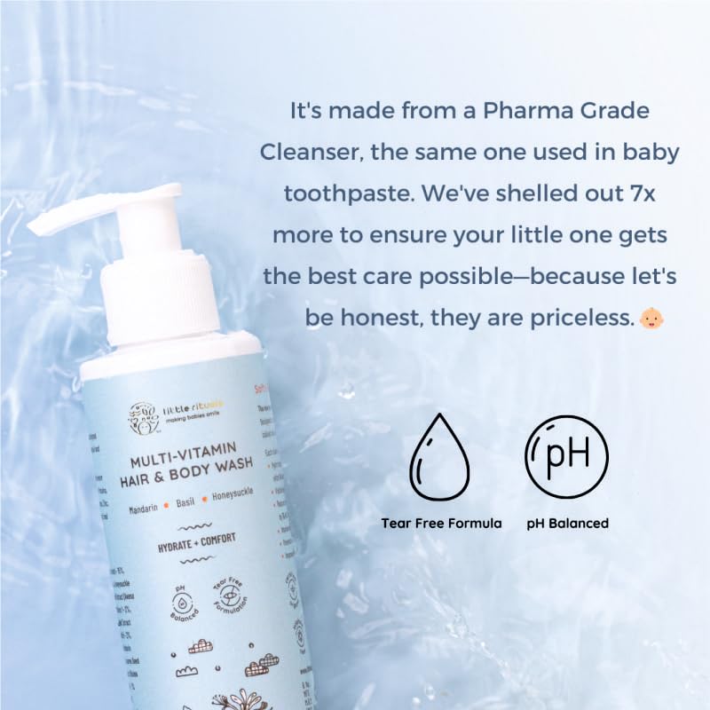 Little Rituals Baby Wash – Tear-Free Body & Hair Wash with HONEYSUCKLE, BASIL & MANDARIN | Gentle pH 5.5 Formula | Organic, Dermatologist-Tested, SWISS Technology (400ml)