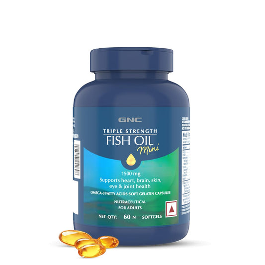 GNC 1500 Mg Triple Strength Fish Oil Mini Omega 3 Softgels For Men & Women| 60 Mini Softgels|540 MG EPA & 360 MG DHA|Improves Memory|Protects Vision|No Fishy Burps|For Men & Women |Formulated In USA