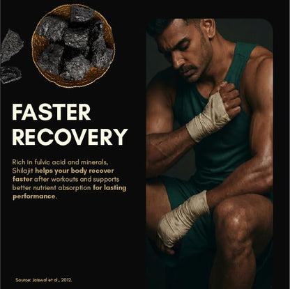 Man with bandaged hands and text about faster recovery using fulvic acid and minerals.