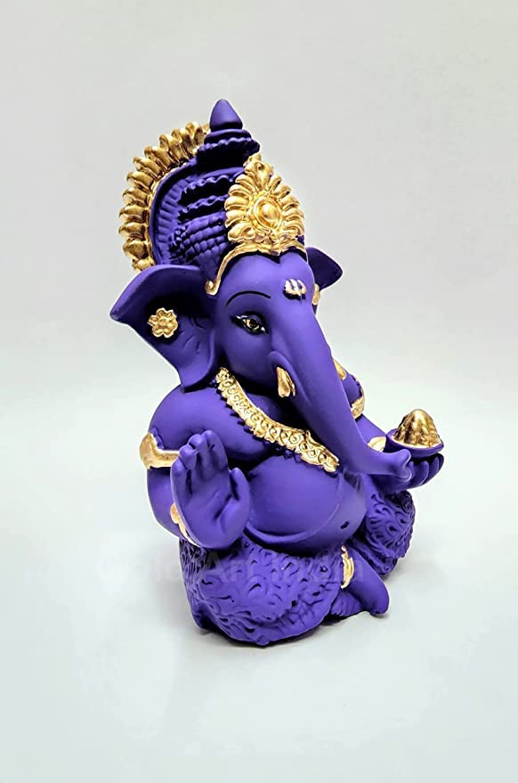 Gold Art India Beautiful Terracotta Ganesha in Violet - A Festive and Auspicious Addition to Your Home or Car(MukutVioletTerra)