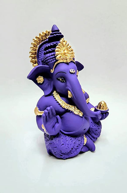 Gold Art India Beautiful Terracotta Ganesha in Violet - A Festive and Auspicious Addition to Your Home or Car(MukutVioletTerra)