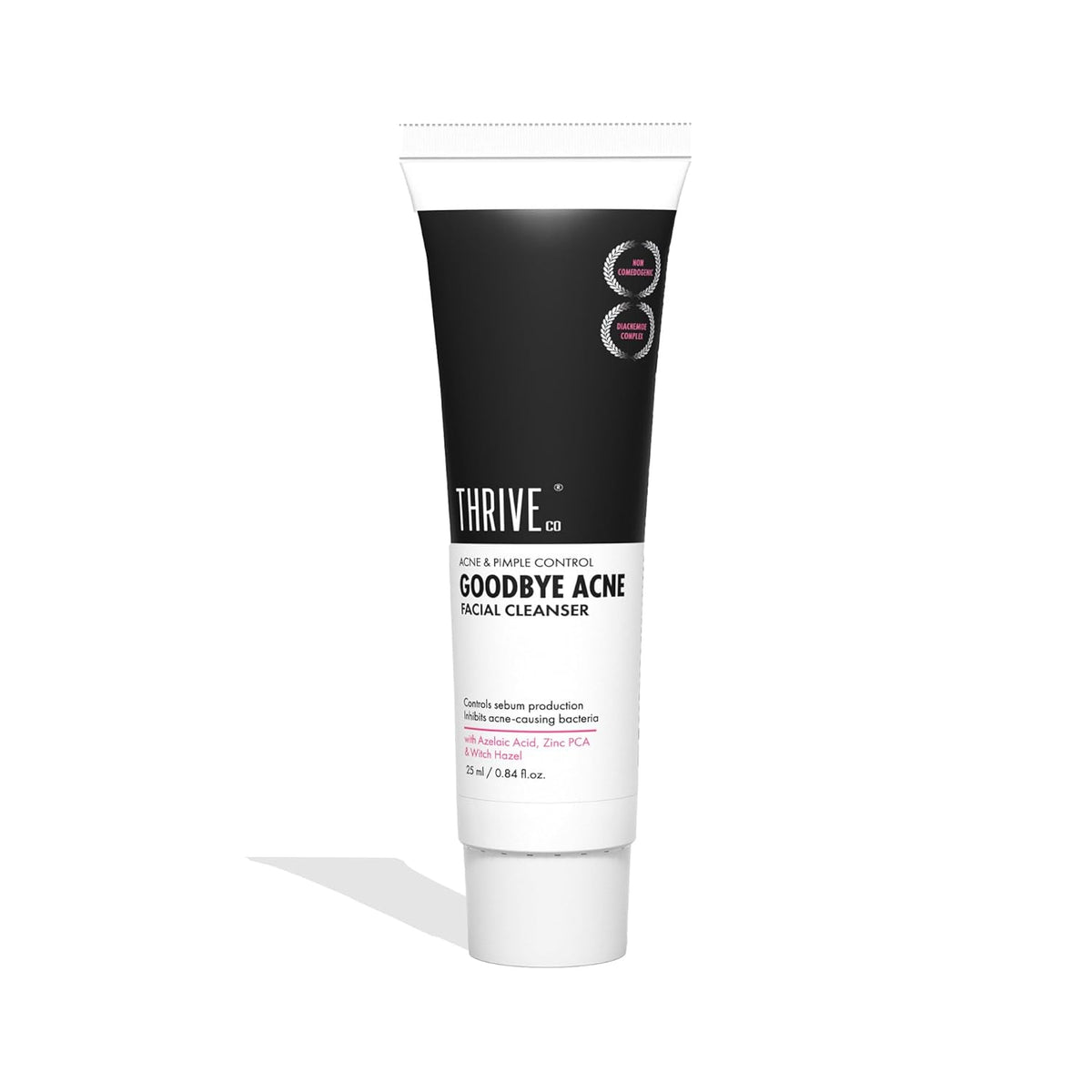 Thrive Goodbye Acne facial cleanser tube on a white background