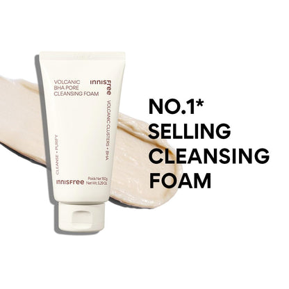Innisfree cleansing foam tube with text indicating it's the No.1 selling product on a white background