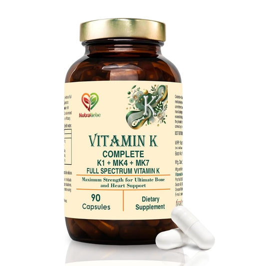 Nutraliebe Vitamin K Complex - High Potency, Includes Vitamin K1 (Phytomenadione) & Vitamin K2 (MK-4, MK-7), Non-GMO, 90 Capsules