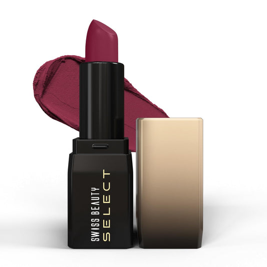 Swiss Beauty Select Dare To Matte Creamy Lipstick | with Velvety matte finish | Long Lasting Stay | with Vitamin E | Shade- Vivid Maroon, 3.8g |