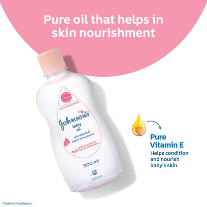Johnson's Baby Oil with Vitamin E, Non-Sticky for easy spread and massage, 200ml