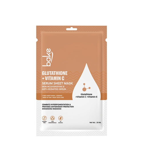 BAKE L-Glutathione Sheet Mask for Glowing Skin with Vitamin C for Instant Glow & Bright Skin | For Dark Spots, Pigmentation & Tan Removal | For All Skin Types - 20g