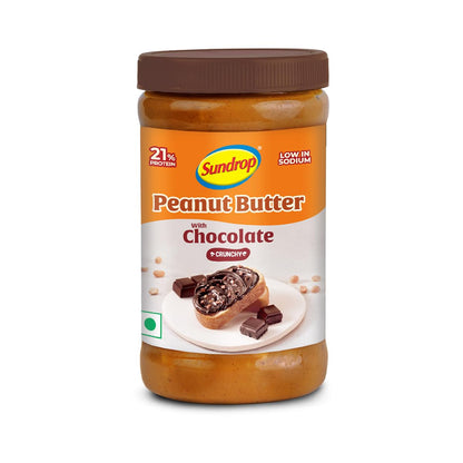 Sundrop Peanut Butter with Chocolate | Crunchy | 500 grams | With 21% Protein | 6.4% Dietary Fibre | Premium Roasted Peanuts | Great Value Per Gram of Protein I Low in Sodium