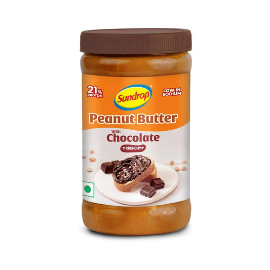 Sundrop Peanut Butter with Chocolate | Crunchy | 500 grams | With 21% Protein | 6.4% Dietary Fibre | Premium Roasted Peanuts | Great Value Per Gram of Protein I Low in Sodium