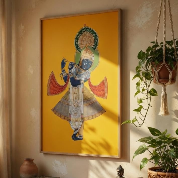 Lord Shree Nath ji Wall Painting with Wooden Frame | Traditional Shree Nath ji Artwork HD UV Laminated MDF Wall Decor | Spiritual Hindu God Wall Art for Living Room Bedroom Temple Decor