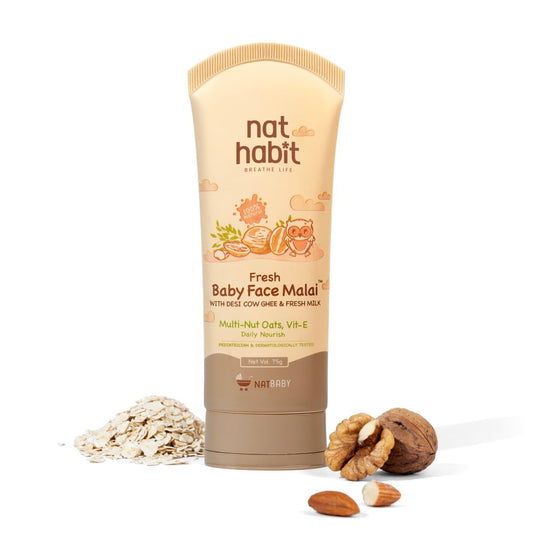 Nat Habit Baby Face Cream – Multi-Nut, Oats & Vitamin E Baby Face Malai for deep, Long-Lasting Moisture, Protects Skin Barrier with Vit E, Chemical Free, Makes Skin Soft & Supple, 75ml