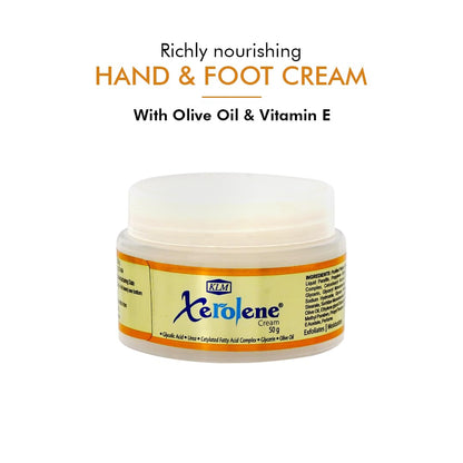KLM Xerolene Hand & Foot Cream, 50g | Enriched with Olive Oil, Vitmin C | Moisturising cream for Men & Women