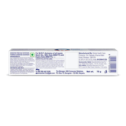 Sensodyne Toothpaste Fresh Gel | Daily Sensitivity Relief Tooth Paste Pack of 1 - 75gm | Dentist Recommended | Everyday Use Paste, Fresh Breath, Fights Tooth Decay, Maintain Healthy Gums