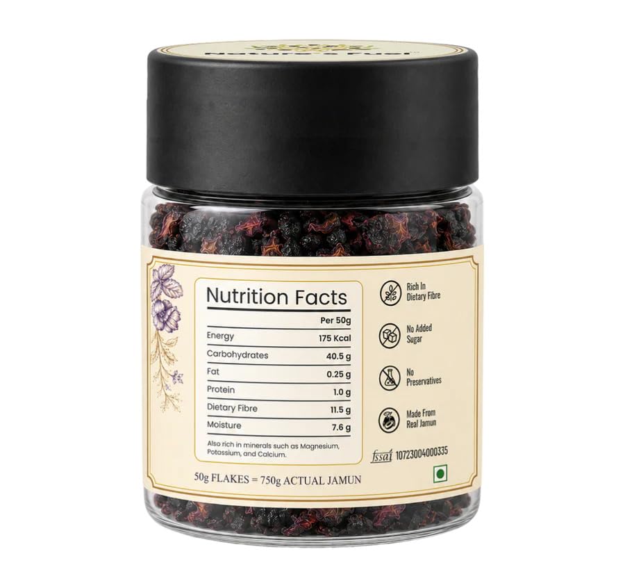 Nature's Fuel Dry Jamun Flakes 50g | 100% Natural Dry Black Plum (Jamun) Fruit Snack | No Added Sugar, No Preservatives (Pack of 6)
