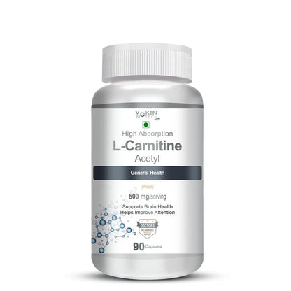 Bottle of YOKIN L-Carnitine Acetyl on a white background