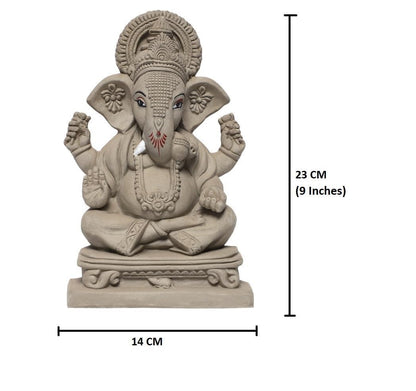 KSI Clay Eco Friendly Ganesha Idol, Ganpati Murti for Home Visarjan, Water Soluble Ganpati Idol (9 Inches, Ekdant Dagdusheth Ganesh Mukut), Beige