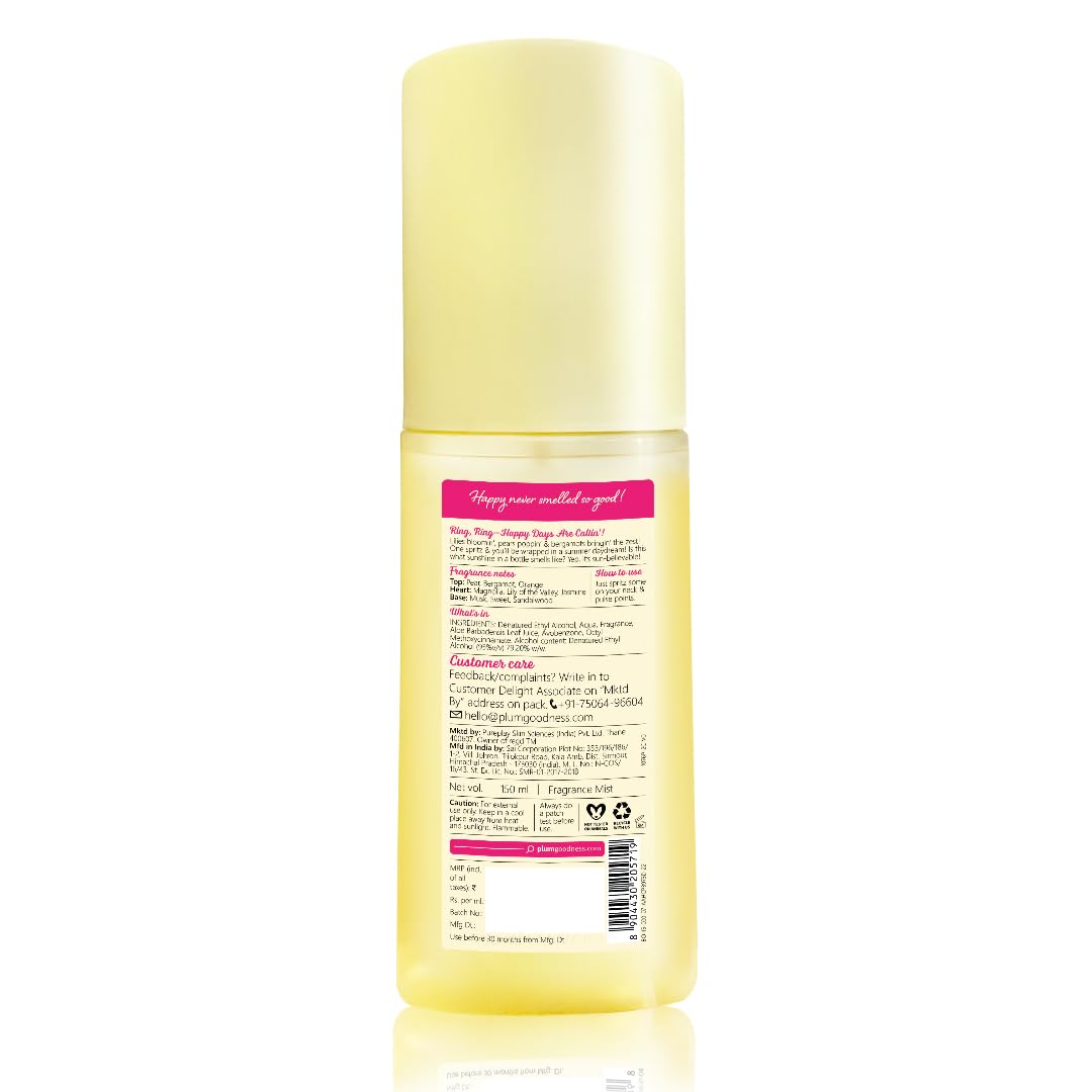 Plum BodyLovin' Lily Miss Sunshine Body Mist| Long Lasting Fresh Summer Fragrance With Notes Of Lily, Bergamot & Pear | Travel-Friendly Perfume Body Spray 150ml