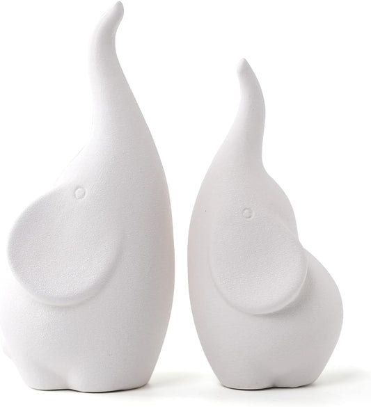 Street27 Elephant Figurine Pair for Home Decor, Cute Good Luck Elephant Idol Statue for Living Room, Office, Car and Centerpiece, Perfect Gifting Sculpture for Family and Friends (White)