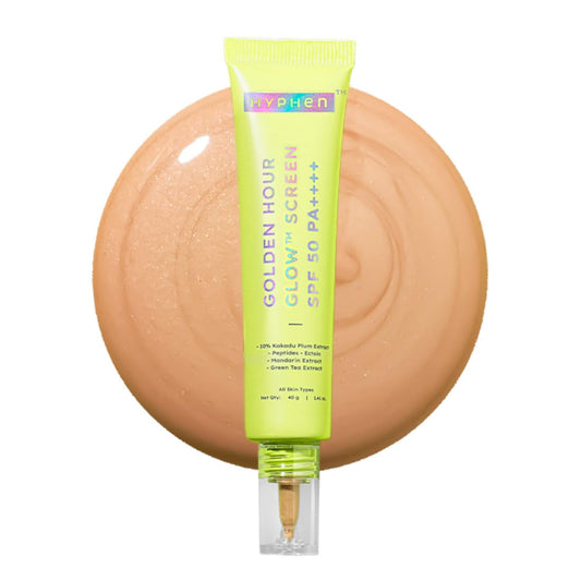 Green tube of K vyphen Golden Hour Glow screen on a beige background