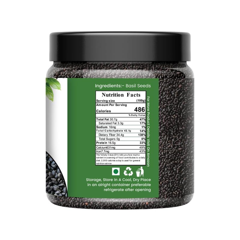 NUTRIZAIKA Organic Sabja Seeds 100g | Basil Seeds Sabja, Tukmaria for Falooda, Digestion & Hydration – Gluten-Free, basil seeds for eating