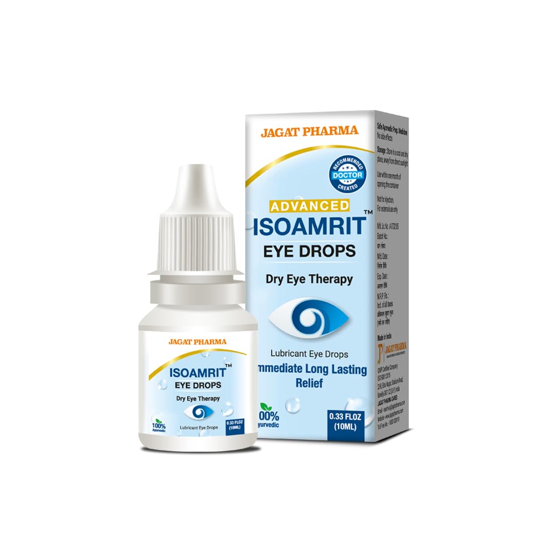 Jagat Pharma ISO Amrit Ayurvedic Eye Drops for Tired & Dry Eyes 10 Ml |100% Ayurvedic Formula for Digital Eye Strain|For Dryness, Redness, Itching, Daily Use