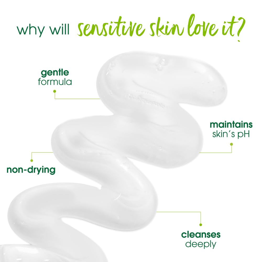 White cream with text explaining benefits for sensitive skin on a white background