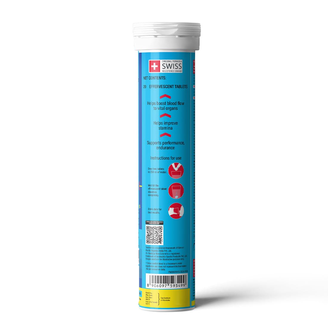 Blue cylindrical container with white lid on a white background