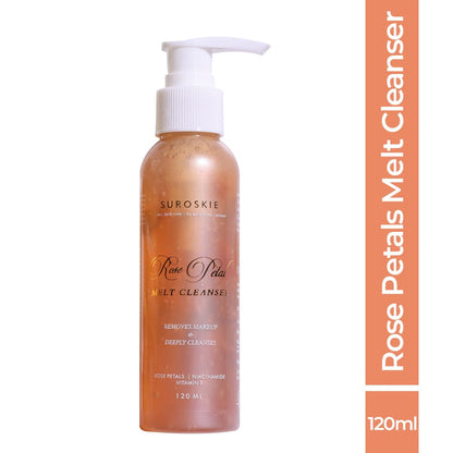 Suroskie Rose Petals Melt Cleanser 120Ml |2-In-1 Face Wash & Makeup Remover | Rose Water, Niacinamide & Vitamin E For Nourished, | Brightens & Glow | Suitable For All Skin Types – Men & Women