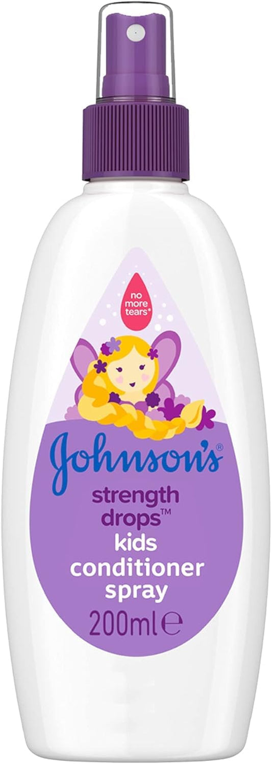 Johnson's Johnsons Baby Strength Drops Spray Conditioner for Babies Hypoallergenic No More Tears Formula Gentle Hair Conditioner Spray for Sensitive Scalp Paraben Sulfate Alcohol Soap Free Pediatrician and Dermatologist Tested 200ml