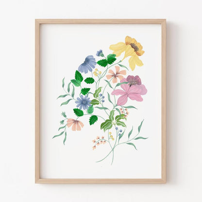 Floral Bouquet Wall Painting| Modern Art Painting for Living Room Bed Room and Office | 11 x 14 inches (Natural Frame)