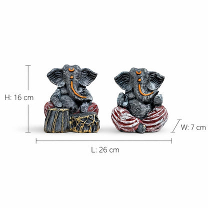 Beautiful Resin Ganesha Pair for Home Decor | Brings Prosperity - (Grey & Red, Pack of 2)