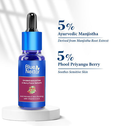 Blue Nectar Manjistha & Beauty Berry Face Serum | Anti-Wrinkles & Skin Firming with Vitamin C & E | Face Serum for Women & Men Glowing Skin (13 Herbs, 30 ml)