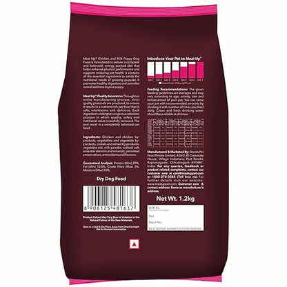 Meat Up Puppy Dry Dog Food 1.2kg Pack| Chicken & Milk Flavour | Supports Growth | Highly Palatable & Easily Digestible
