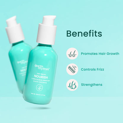 Earth Rhythm Camellia & Jamaican Black Castor Oil Hair Serum for Dry & Frizzy Hair, Soften Curls, Tames Frizz, Nourish Scalp, Men & Women - 50ml - 50 ml