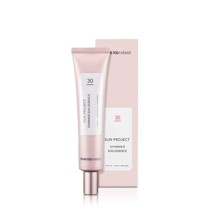 THANKYOU FARMER Sun Project Shimmer Sun Essence SPF30 PA++ (40ml) 3-In-1 Korean Sunscreen, Nourishes, Corrects Skin Tone, Moisturizes, No White Cast, UV Rays & Blue Light Protection, Radiant Glowy Skin, Hydrating, Brightening
