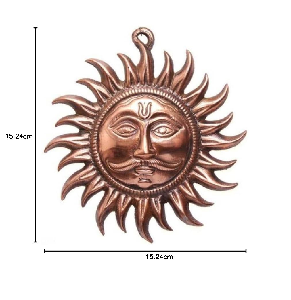 Siyaram Collections Home Vastu Sun Surya Face Copper God Sun Wall Hanging (6 inch, Bronze)