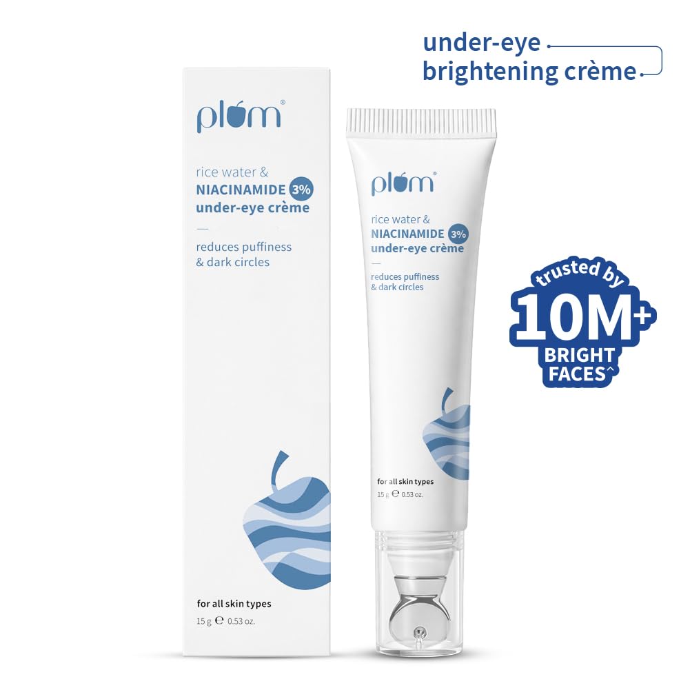 Plum Rice Water & Niacinamide 3% Under-Eye Crème 15g | With Peptides Ceramides & Caffeine