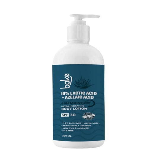 BAKE 10% Lactic Acid Body Lotion with Azelaic Acid | Smooths Rough & Bumpy Skin, Exfoliates Skin & Reduces Body Acne | Ultra Hydrating Body Lotion | 200ml