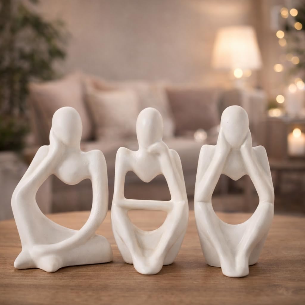 CraftVatika 3 Pcs Decorative Abstract Thinker Men Statue Showpiece Set Home Decor Items, Ceramic Modern Art showpiece for Living Room Bedroom Bookshelf Desktop Table Office Wedding Housewarming Gifts