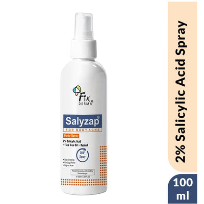 Fixderma 2% Salicylic Acid Salyzap Body Acne Spray For Acne on Back, Shoulders, Neck & Chest to improve Breakouts & Uneven skin texture for Women & Men - 100ml