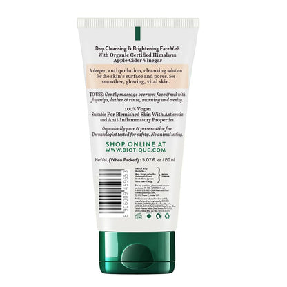 Biotique Apple Cider Vinegar Deep Cleansing Face Wash for All Skin Types, 150ml | Deep Cleansing & Exfoliation | 100% Botanical Extracts