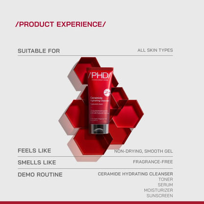 /PHD/ Ceramide Hydrating Cleanser with Hyaluronic Acid 100ml | Non-Drying Gel Face Wash for All Oily Skin, Dry Skin & Sensitive Skin | Gently Cleanses, Hydrates & Protects Skin Barrier | Fragrance-Free