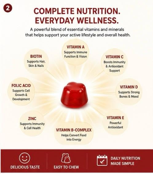 ERUCAA Multivitamin Gummies | Mango Flavour | 30 Gummies | Gluten Free | Daily Multivitamin Gummies for Adults