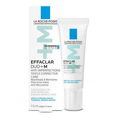 La Roche-Posay Effaclar Duo+M skincare product packaging on a white background